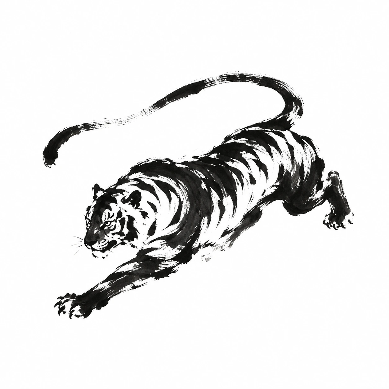 Aorta tiger drawn in black and grey brush strokes